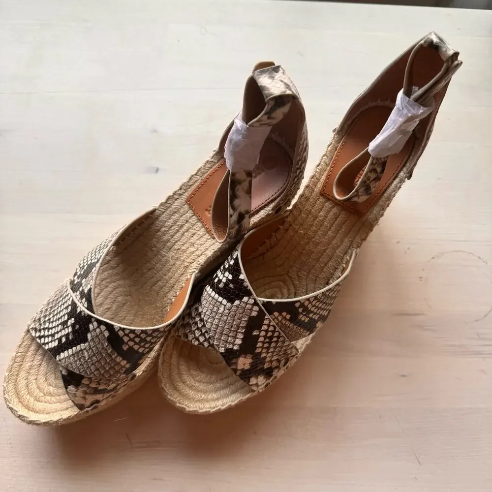 Tory Burch Snake Embossed Leather Espadrille Flats Women’s Size 9